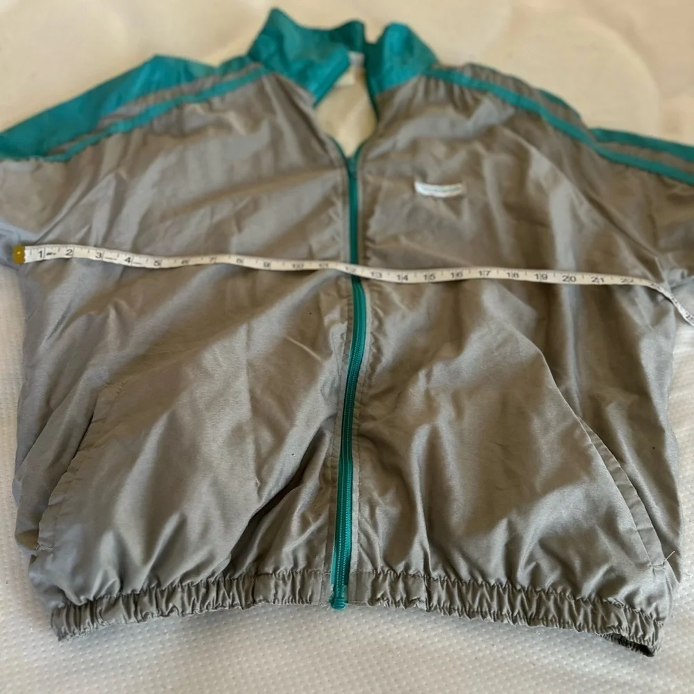 Vintage 80s Mens Sz: L Reebok Track Jacket Windbreaker Full Zip Gray & Teal.